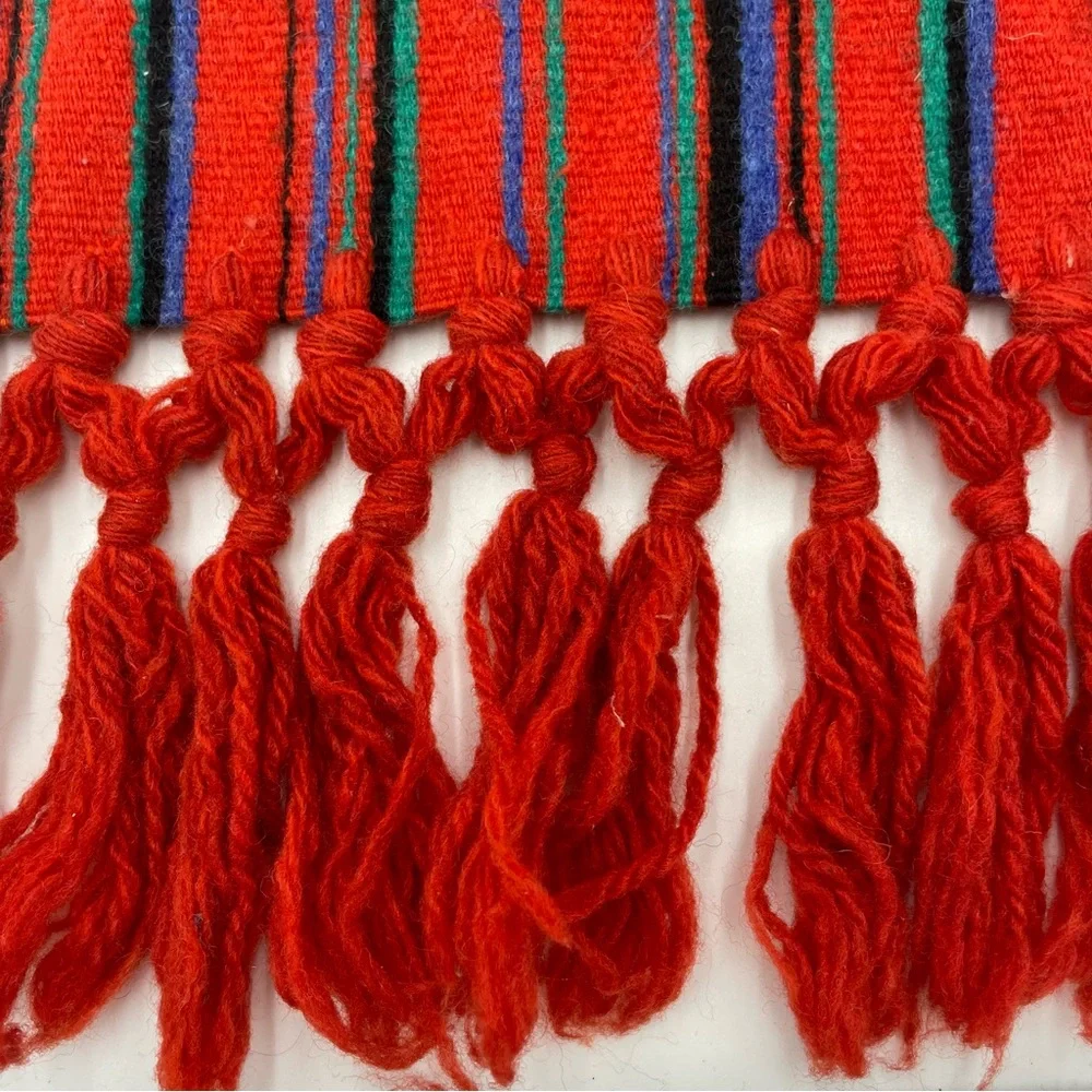 Vintage Table Runner Striped Fringe Red‎ Boho Eclectic Home Decor Dining Room